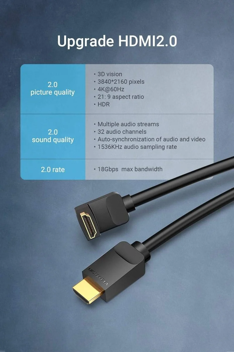 Vention HDMI-Kabel 4K HDMI 2.0-Kabel HDMI 90/270-Grad-Winkeladapter für Apple TV PS4 Splitter Video Audio 90-Grad-HDMI-Kabel