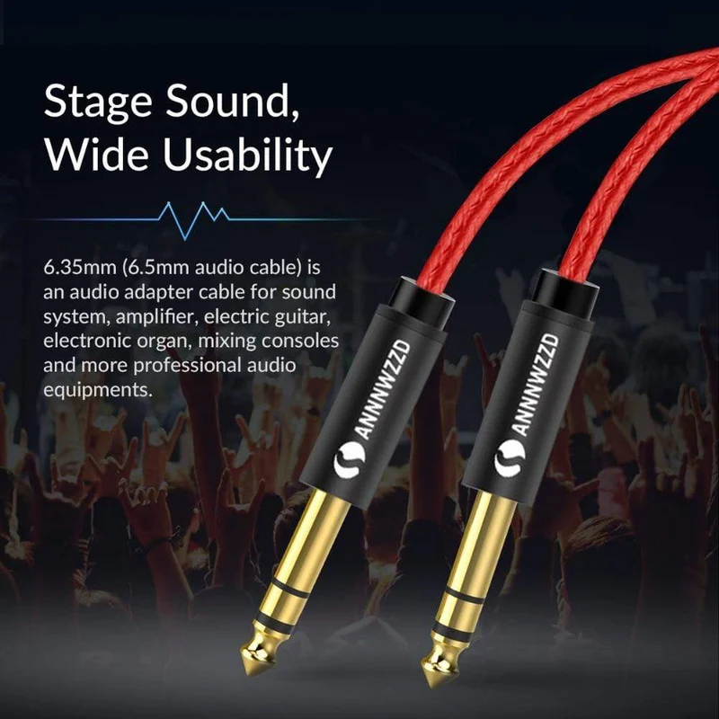 6.35 mm auf 6.35 mm Stereo-Kabel, 1/4 Zoll TRS-Stecker, Lautsprecher-Verstärker-Kabelbuchse für Gitarre, Verstärker, Tastatur, professionelles Instrument usw