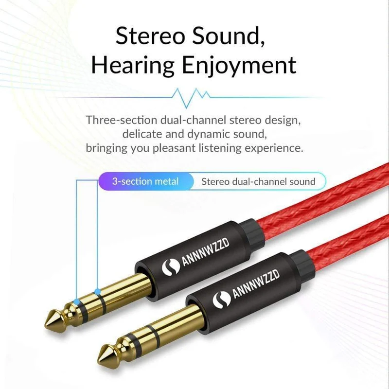 6.35 mm auf 6.35 mm Stereo-Kabel, 1/4 Zoll TRS-Stecker, Lautsprecher-Verstärker-Kabelbuchse für Gitarre, Verstärker, Tastatur, professionelles Instrument usw