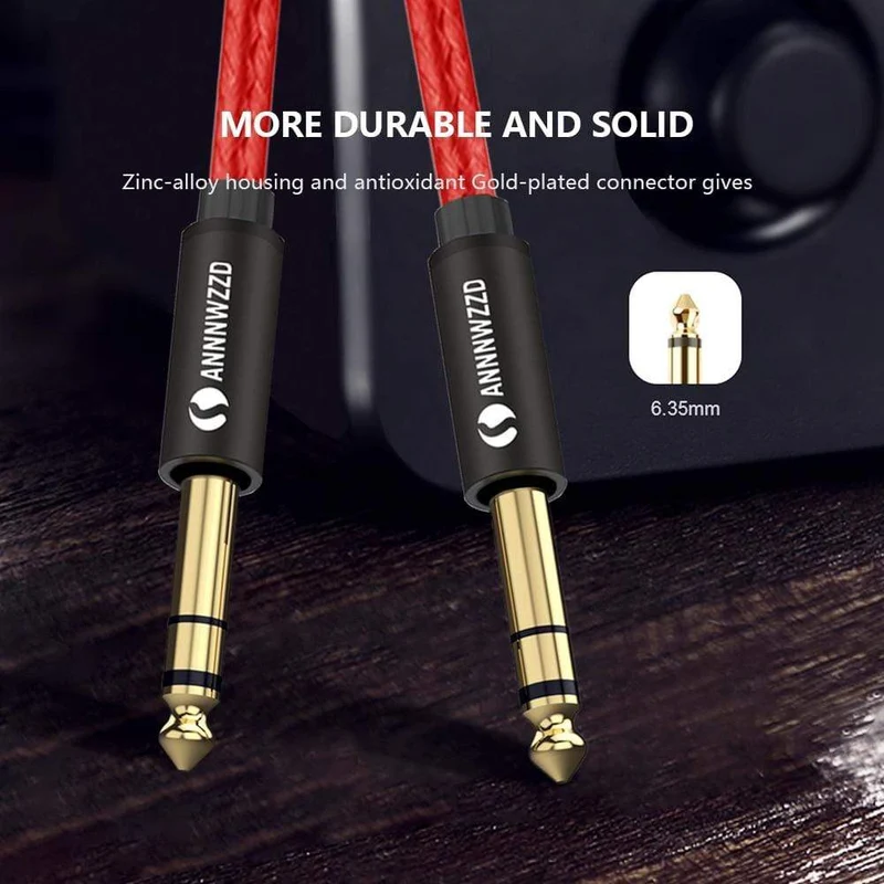 6.35 mm auf 6.35 mm Stereo-Kabel, 1/4 Zoll TRS-Stecker, Lautsprecher-Verstärker-Kabelbuchse für Gitarre, Verstärker, Tastatur, professionelles Instrument usw