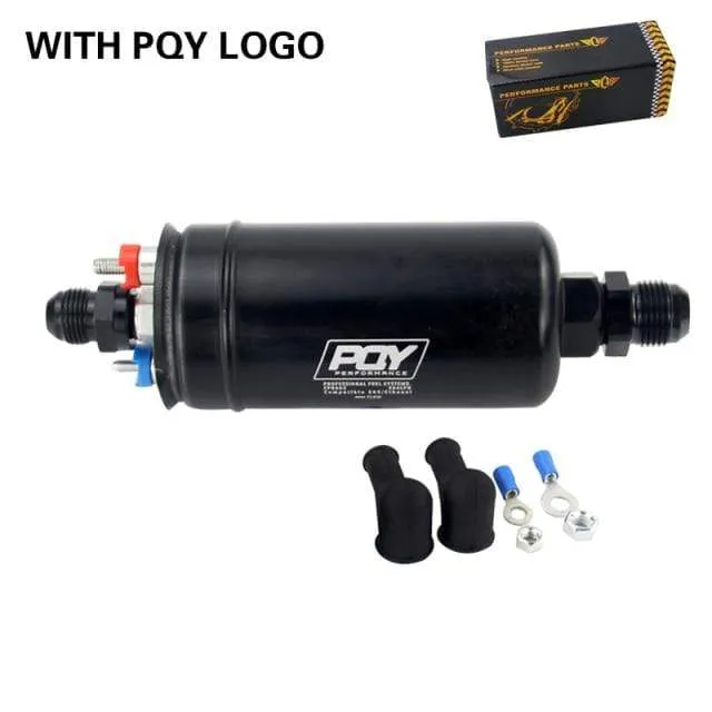 PQY 380LPH Inline Externe Kraftstoffpumpe 10AN Einlass + Prüfventil 8AN Auslassarmaturen E85-kompatible Kraftstoffpumpe im 044-Stil