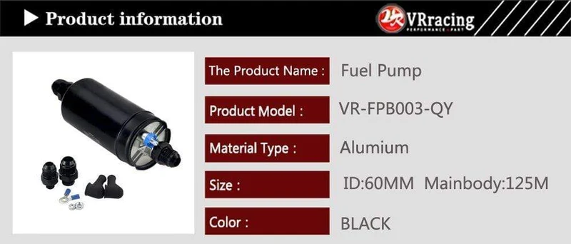 PQY 380LPH Inline Externe Kraftstoffpumpe 10AN Einlass + Prüfventil 8AN Auslassarmaturen E85-kompatible Kraftstoffpumpe im 044-Stil
