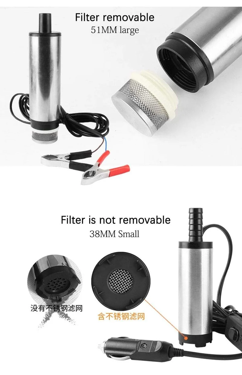 12l/min 38/51MM DC elektrische Tauchpumpe zum Pumpen von Dieselöl, Wasser, Kraftstoffförderpumpe, Ölsaugpumpe, 12 24 V Volt