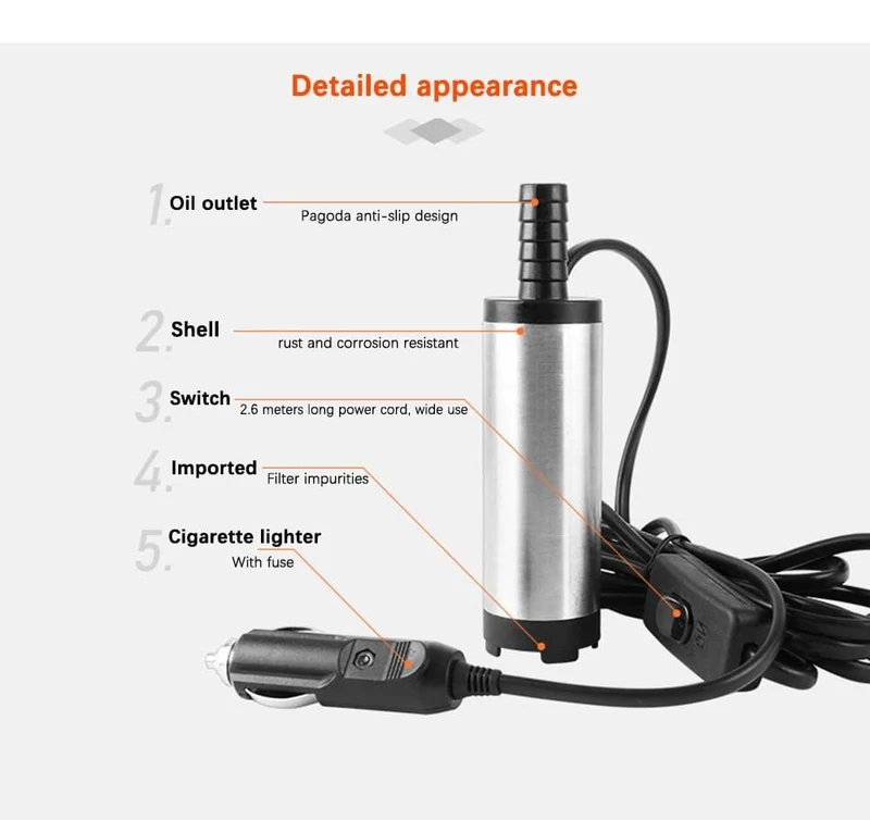 12l/min 38/51MM DC elektrische Tauchpumpe zum Pumpen von Dieselöl, Wasser, Kraftstoffförderpumpe, Ölsaugpumpe, 12 24 V Volt