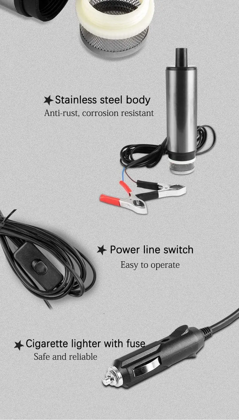 12l/min 38/51MM DC elektrische Tauchpumpe zum Pumpen von Dieselöl, Wasser, Kraftstoffförderpumpe, Ölsaugpumpe, 12 24 V Volt