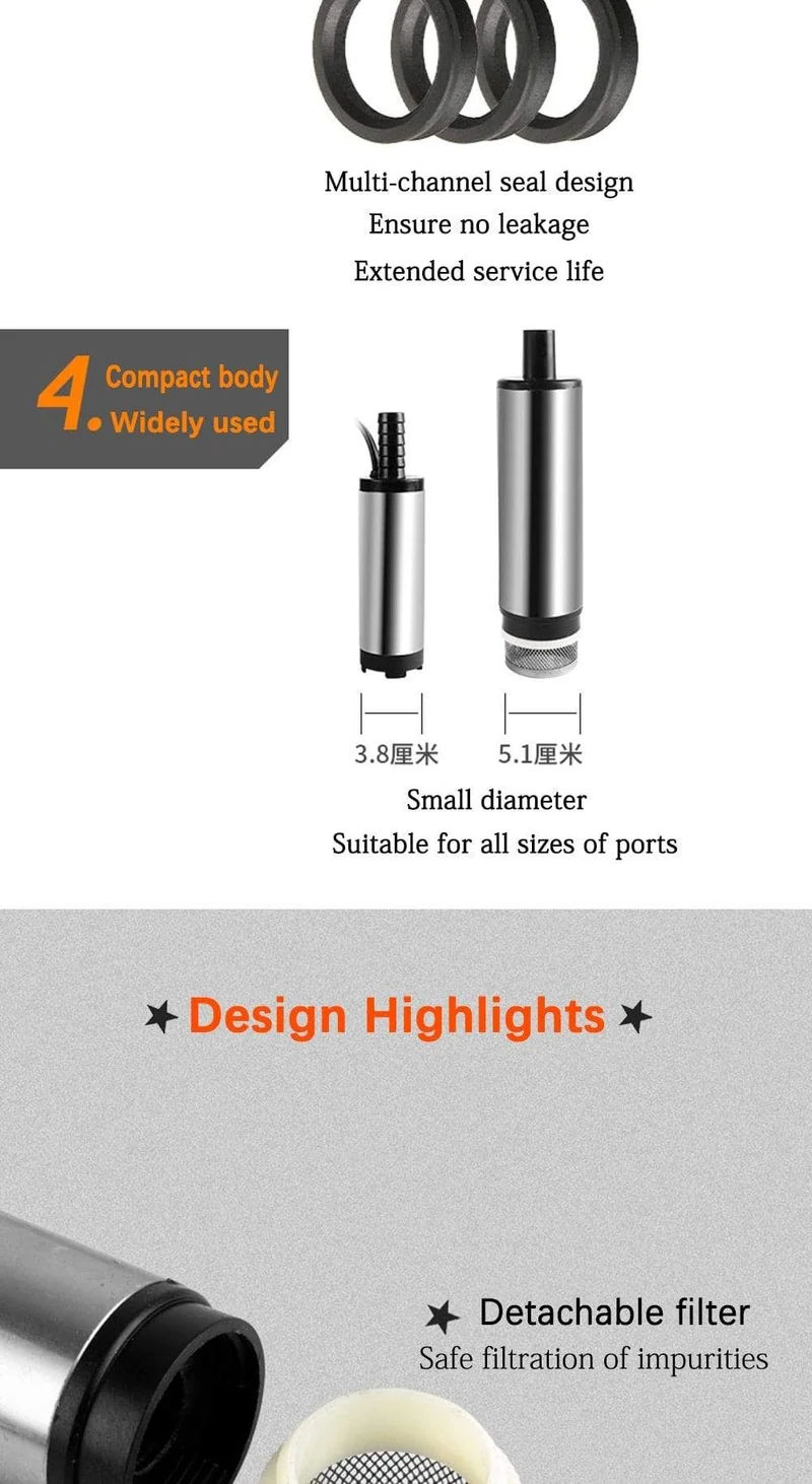 12l/min 38/51MM DC elektrische Tauchpumpe zum Pumpen von Dieselöl, Wasser, Kraftstoffförderpumpe, Ölsaugpumpe, 12 24 V Volt
