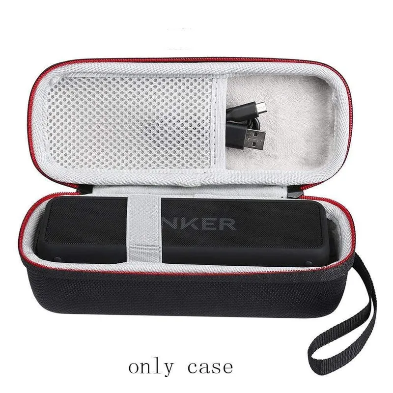 Tragbare kabellose Bluetooth-Lautsprecherhülle aus EVA für Anker SoundCore 2 mit zwei Netzfächern für Audiokabel, Reisetasche – Schwarz