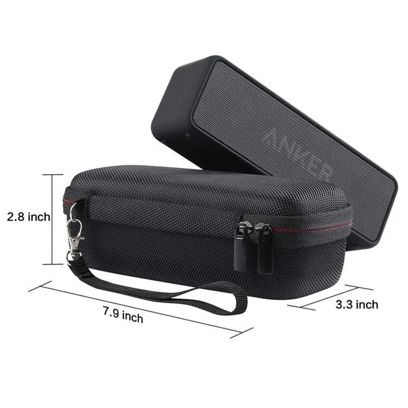 Tragbare kabellose Bluetooth-Lautsprecherhülle aus EVA für Anker SoundCore 2 mit zwei Netzfächern für Audiokabel, Reisetasche – Schwarz