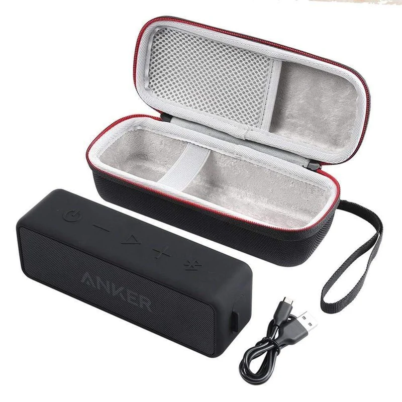 Tragbare kabellose Bluetooth-Lautsprecherhülle aus EVA für Anker SoundCore 2 mit zwei Netzfächern für Audiokabel, Reisetasche – Schwarz