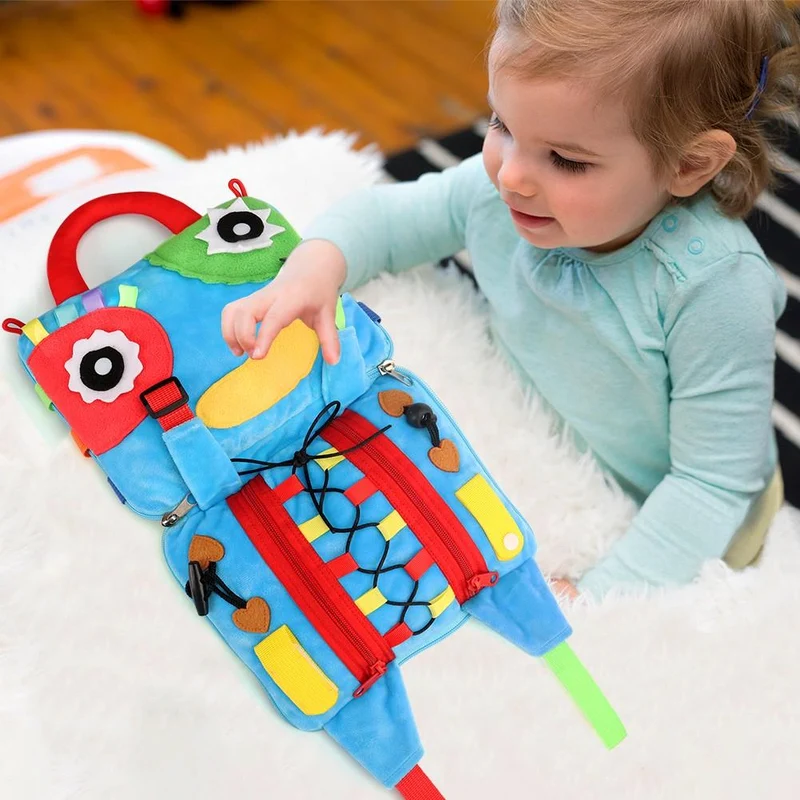 Sensorisches Schnallen-Kissenspielzeug für Kinder, Beschäftigte Tasche zum Erlernen der Feinmotorik Problemlösung, pädagogisches Montessori-Spielzeug