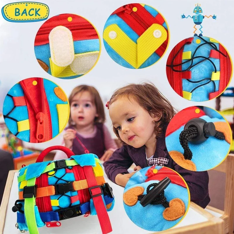 Sensorisches Schnallen-Kissenspielzeug für Kinder, Beschäftigte Tasche zum Erlernen der Feinmotorik Problemlösung, pädagogisches Montessori-Spielzeug