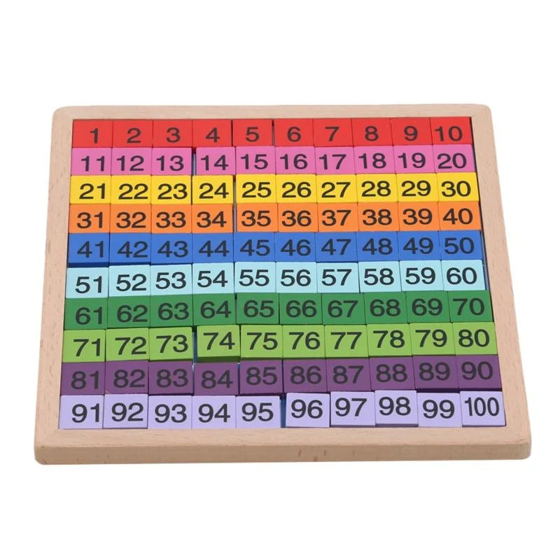 1Set Holz Montessori Hundred Board Math 1 bis 100 fortlaufende Zahlen zählen Spielzeug Montessori Pädagogisches Holzspielzeug für Kinder
