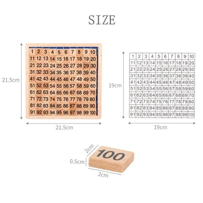 1Set Holz Montessori Hundred Board Math 1 bis 100 fortlaufende Zahlen zählen Spielzeug Montessori Pädagogisches Holzspielzeug für Kinder