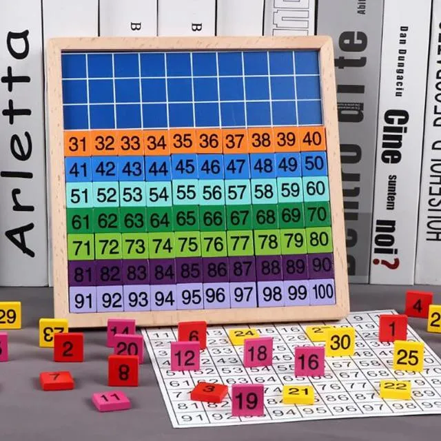 1Set Holz Montessori Hundred Board Math 1 bis 100 fortlaufende Zahlen zählen Spielzeug Montessori Pädagogisches Holzspielzeug für Kinder