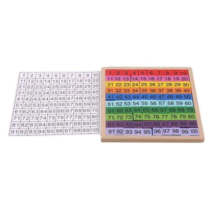 1Set Holz Montessori Hundred Board Math 1 bis 100 fortlaufende Zahlen zählen Spielzeug Montessori Pädagogisches Holzspielzeug für Kinder