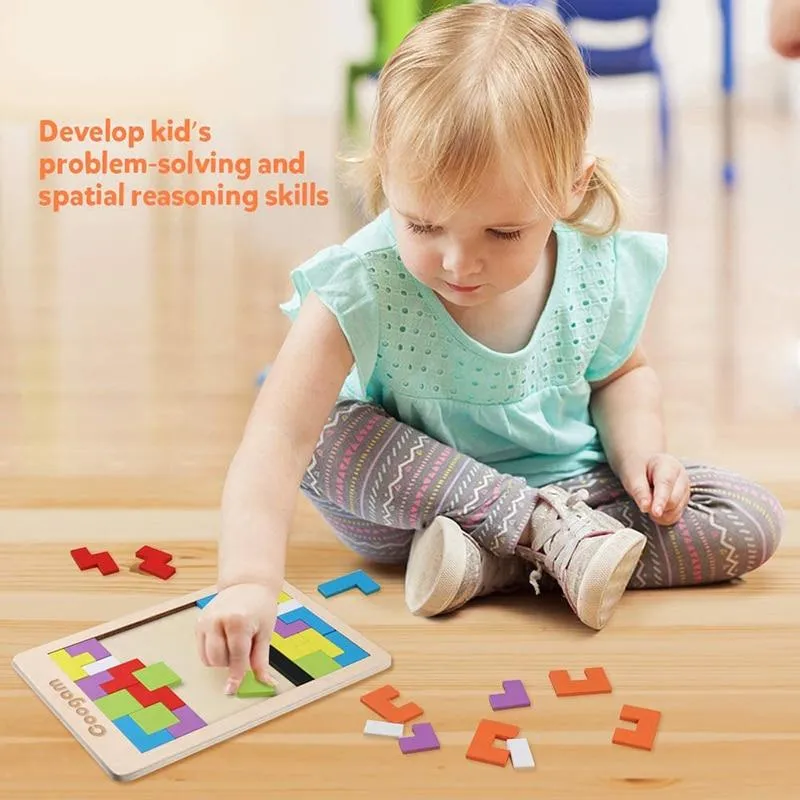 1PCS Holz Puzzles Baby Spielzeug Tangram Montessori Materialien Pädagogisches Spielzeug Für Kinder Ziegel Kinder Lernen Spielzeug