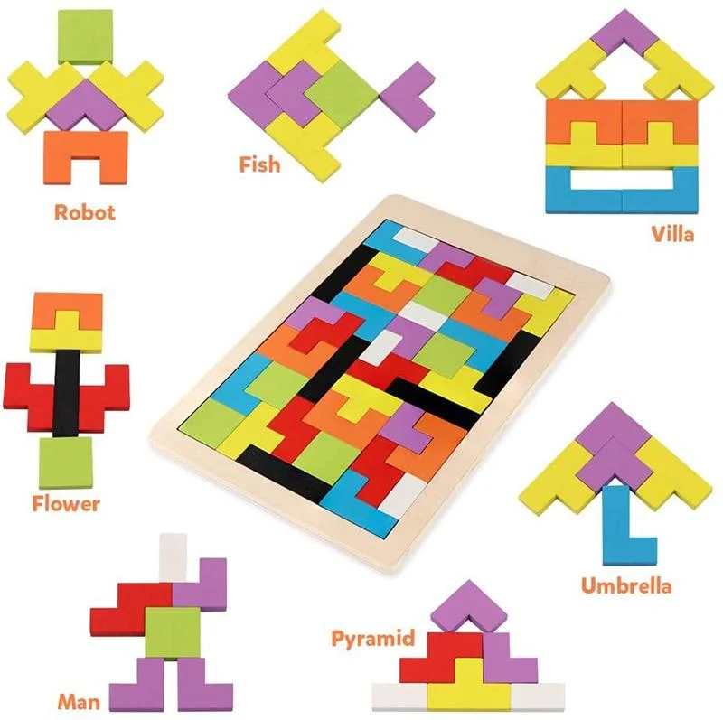 1PCS Holz Puzzles Baby Spielzeug Tangram Montessori Materialien Pädagogisches Spielzeug Für Kinder Ziegel Kinder Lernen Spielzeug