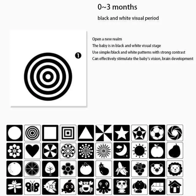 Montessori Baby Visuelle Stimulationskarte Spielzeug Schwarz Weiß Flash-Karten Hoher Kontrast Visuelle Stimulation Lernen