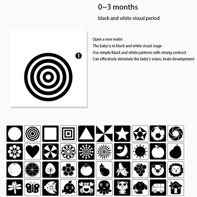 Montessori Baby Visuelle Stimulationskarte Spielzeug Schwarz Weiß Flash-Karten Hoher Kontrast Visuelle Stimulation Lernen