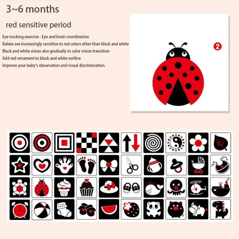 Montessori Baby Visuelle Stimulationskarte Spielzeug Schwarz Weiß Flash-Karten Hoher Kontrast Visuelle Stimulation Lernen