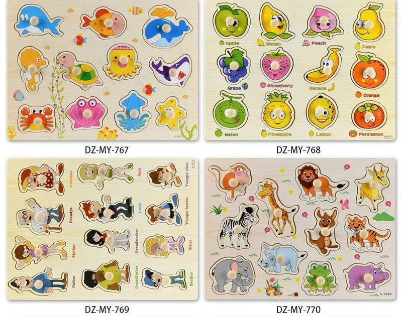 3D-Puzzles aus Holz, Lernspielzeug für Kinder, Alphabet, Tier, Obst, Transport, Gemüse, Form, frühes Lernspielzeug für Babys