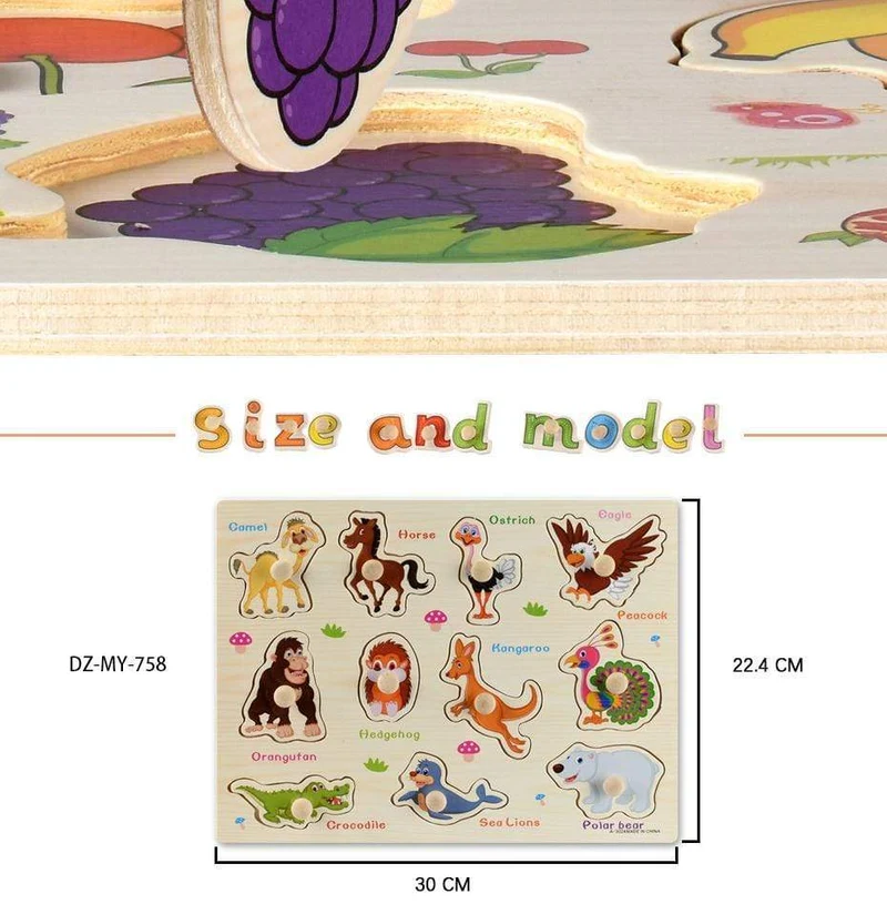 3D-Puzzles aus Holz, Lernspielzeug für Kinder, Alphabet, Tier, Obst, Transport, Gemüse, Form, frühes Lernspielzeug für Babys