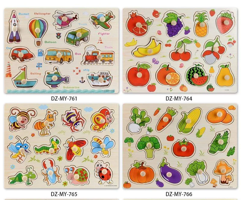 3D-Puzzles aus Holz, Lernspielzeug für Kinder, Alphabet, Tier, Obst, Transport, Gemüse, Form, frühes Lernspielzeug für Babys