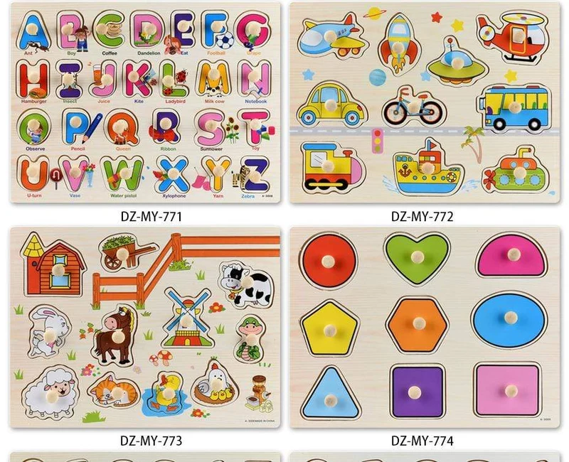 3D-Puzzles aus Holz, Lernspielzeug für Kinder, Alphabet, Tier, Obst, Transport, Gemüse, Form, frühes Lernspielzeug für Babys
