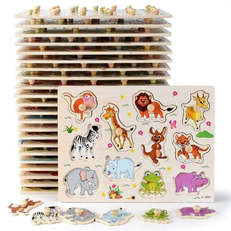 3D-Puzzles aus Holz, Lernspielzeug für Kinder, Alphabet, Tier, Obst, Transport, Gemüse, Form, frühes Lernspielzeug für Babys