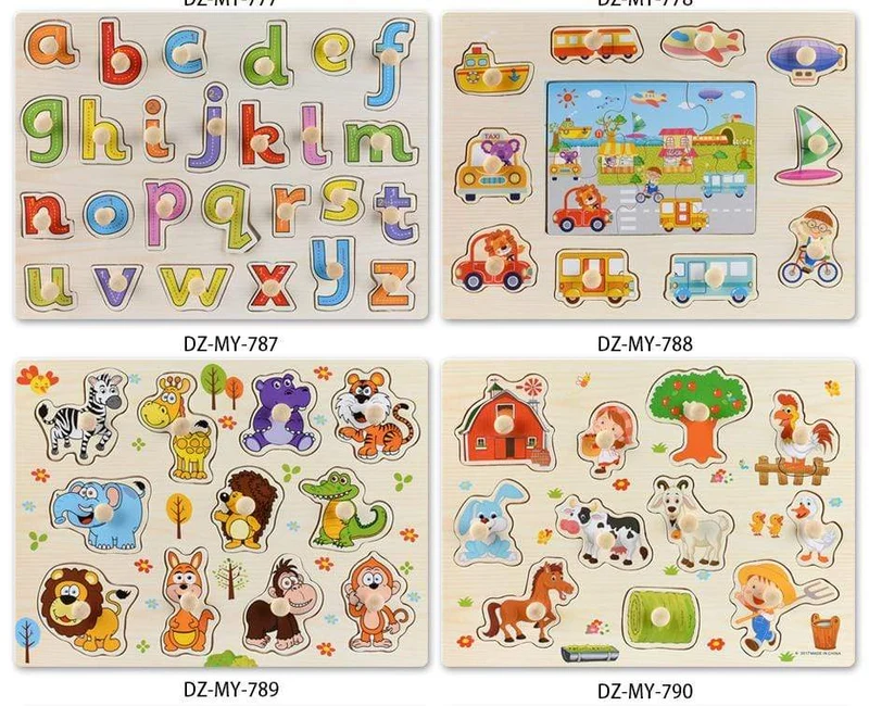 3D-Puzzles aus Holz, Lernspielzeug für Kinder, Alphabet, Tier, Obst, Transport, Gemüse, Form, frühes Lernspielzeug für Babys