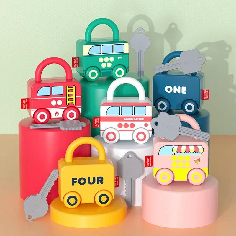 Kinder lernen Schlösser mit Schlüsseln Pädagogische Vorschulzahlen Zuordnen und Zählen Montessori Auto Spielzeug Lehrmittel Spielzeug Spiele