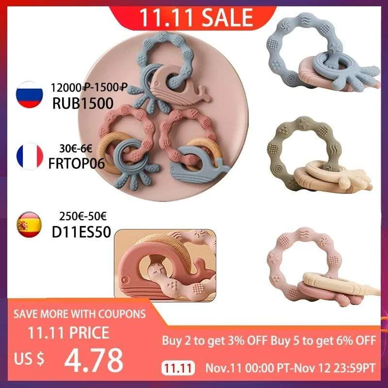 Baby Silikon Beißringe Nagetier Zahnen Ring Neugeborenen Baby Rassel Armband Spielzeug Lebensmittelqualität Baby Armband Pflege Zahnen Spielzeug