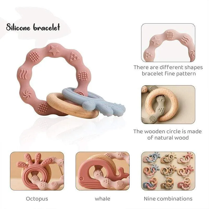 Baby Silikon Beißringe Nagetier Zahnen Ring Neugeborenen Baby Rassel Armband Spielzeug Lebensmittelqualität Baby Armband Pflege Zahnen Spielzeug