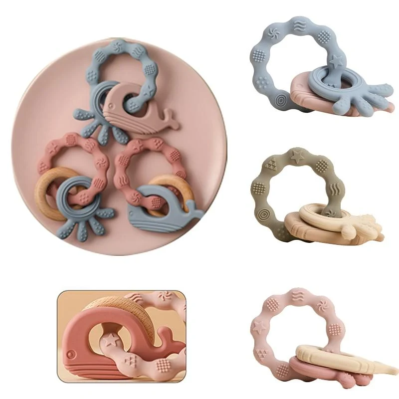 Baby Silikon Beißringe Nagetier Zahnen Ring Neugeborenen Baby Rassel Armband Spielzeug Lebensmittelqualität Baby Armband Pflege Zahnen Spielzeug