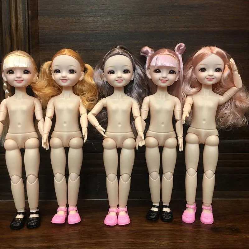 30CM 1/6 BJD Puppe 11 Gelenke Mehrfarbige Haare 3D Große Augen Mode Nettes Lächeln Nackte Weibliche Puppe DIY Kinder Spielzeug für Mädchen Weihnachten Geschenk