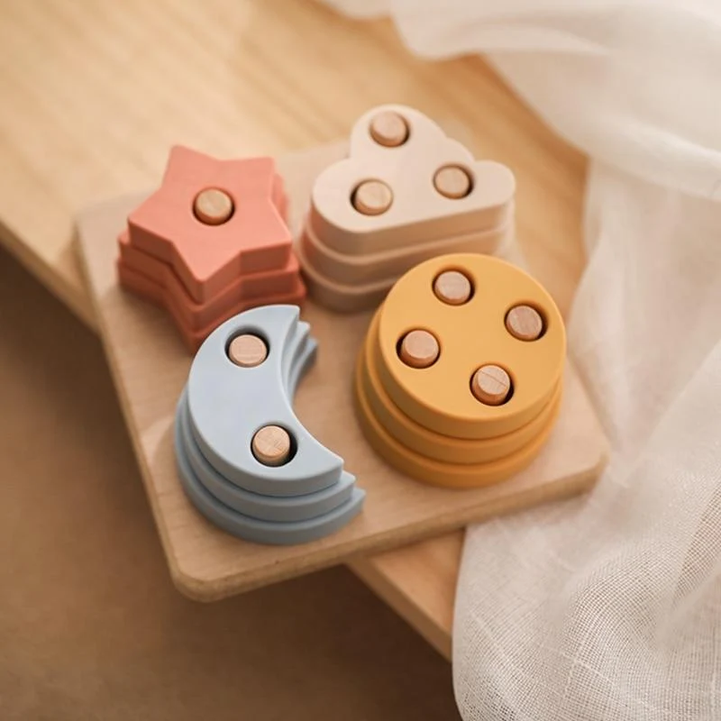 1 Set Nordic Style Silikon Sterne Mond Nesting Stapeln Bausteine ​​Spielzeug BPA Frei Baby Montessori Spiele Lernspielzeug Geschenke