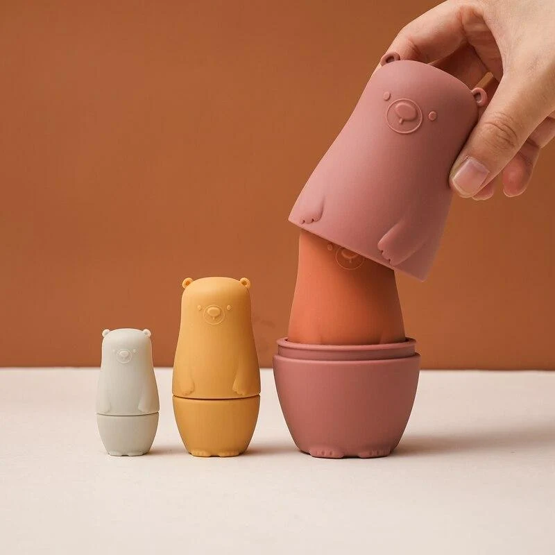 Kleiner Bär Matroschka Spielzeug Montessori Spielzeug Silikon Baby Beißring Silikon Russian Nesting Dolls Lernspielzeug Kinder Spielzeug