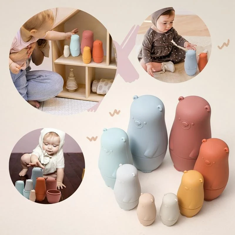 Kleiner Bär Matroschka Spielzeug Montessori Spielzeug Silikon Baby Beißring Silikon Russian Nesting Dolls Lernspielzeug Kinder Spielzeug