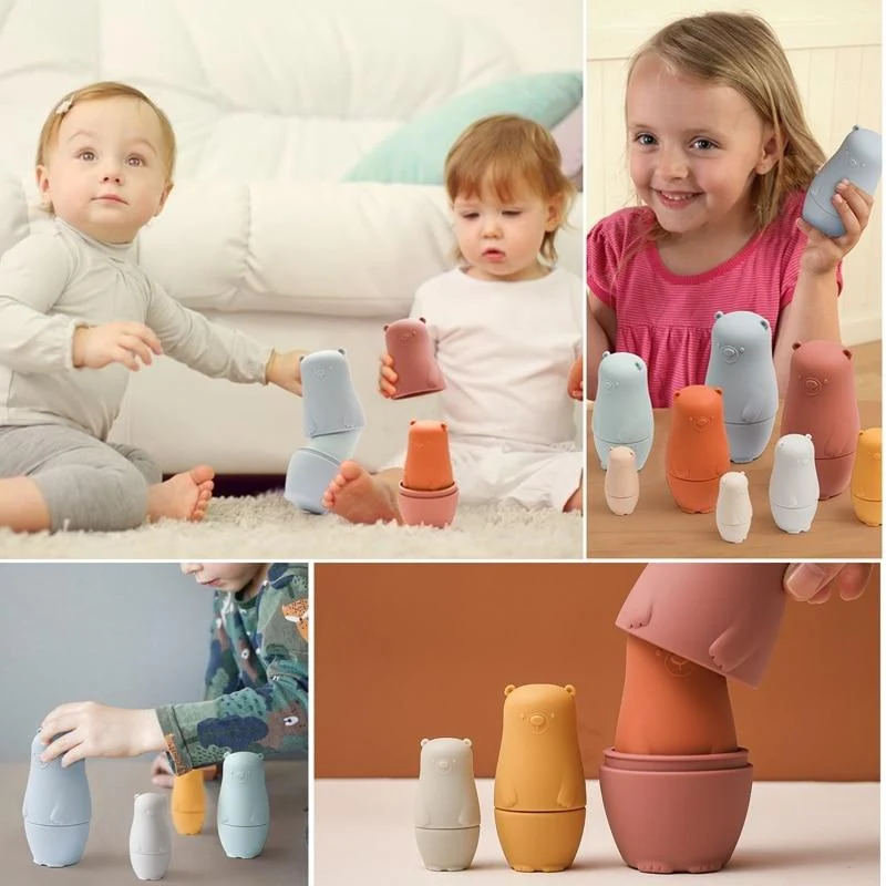 Kleiner Bär Matroschka Spielzeug Montessori Spielzeug Silikon Baby Beißring Silikon Russian Nesting Dolls Lernspielzeug Kinder Spielzeug