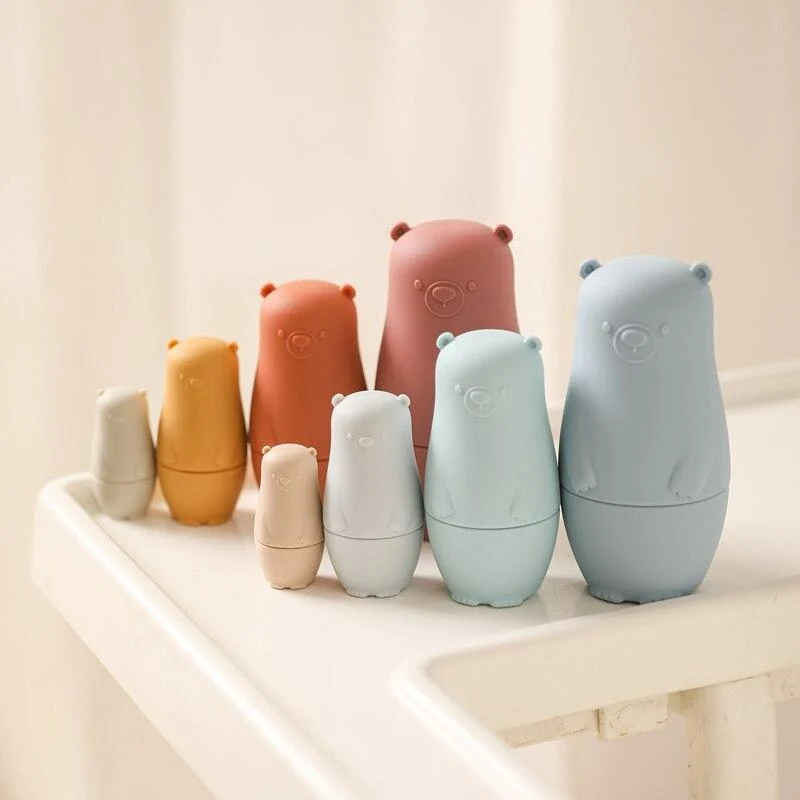 Kleiner Bär Matroschka Spielzeug Montessori Spielzeug Silikon Baby Beißring Silikon Russian Nesting Dolls Lernspielzeug Kinder Spielzeug