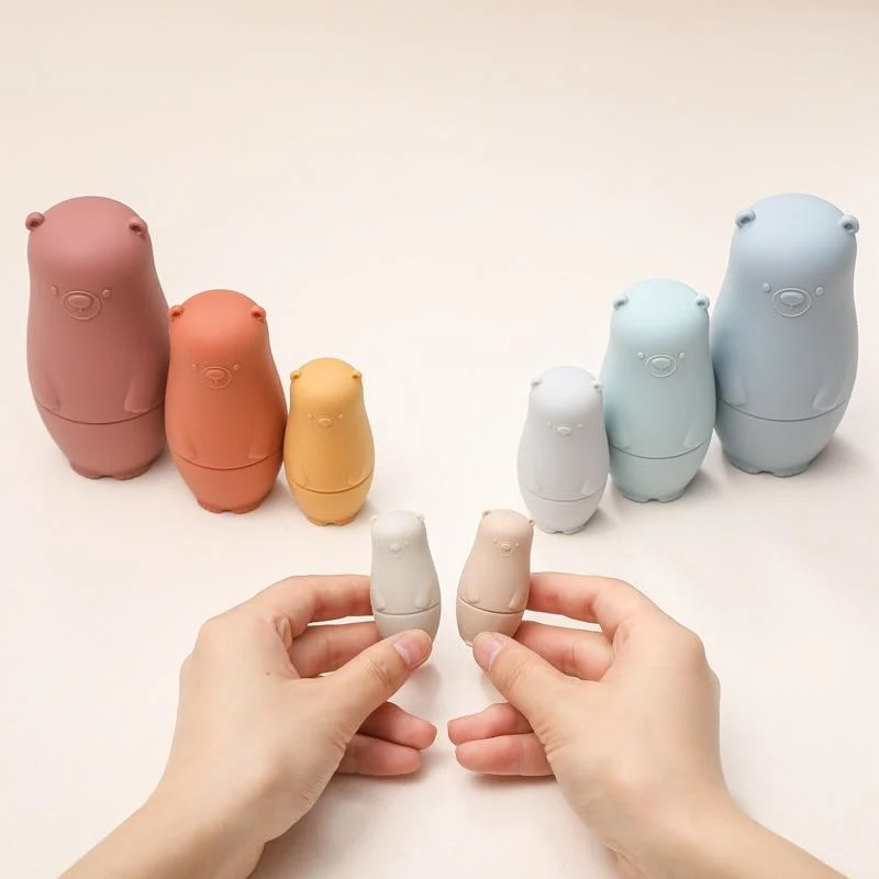 Kleiner Bär Matroschka Spielzeug Montessori Spielzeug Silikon Baby Beißring Silikon Russian Nesting Dolls Lernspielzeug Kinder Spielzeug