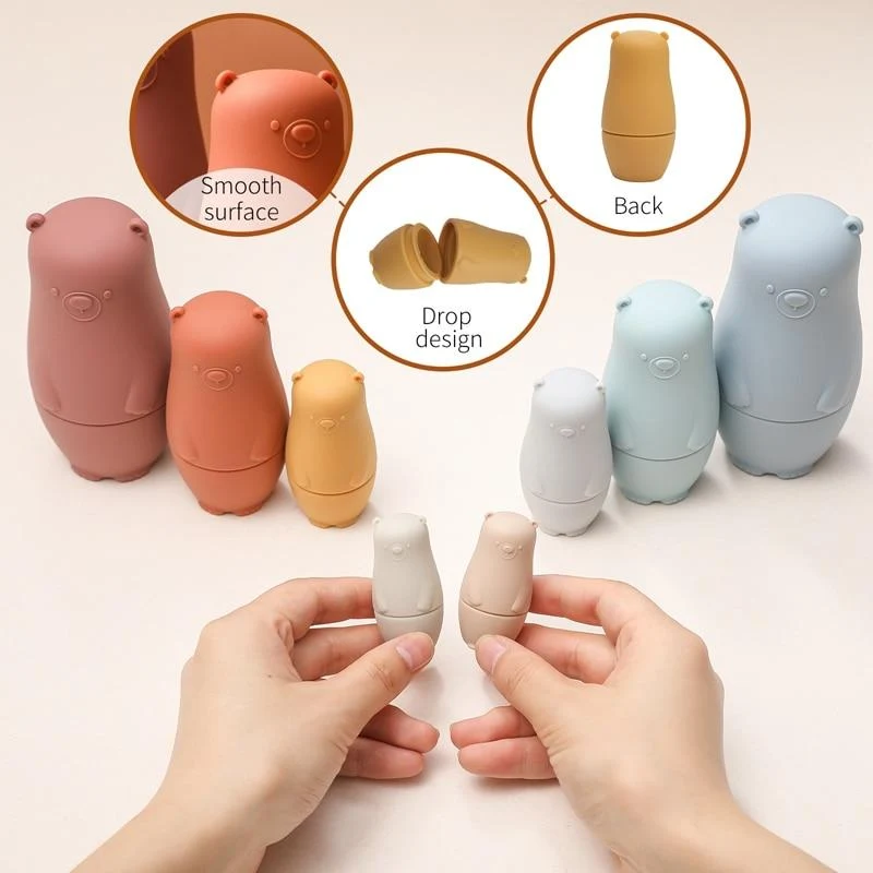 Kleiner Bär Matroschka Spielzeug Montessori Spielzeug Silikon Baby Beißring Silikon Russian Nesting Dolls Lernspielzeug Kinder Spielzeug
