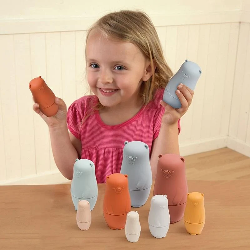 Kleiner Bär Matroschka Spielzeug Montessori Spielzeug Silikon Baby Beißring Silikon Russian Nesting Dolls Lernspielzeug Kinder Spielzeug