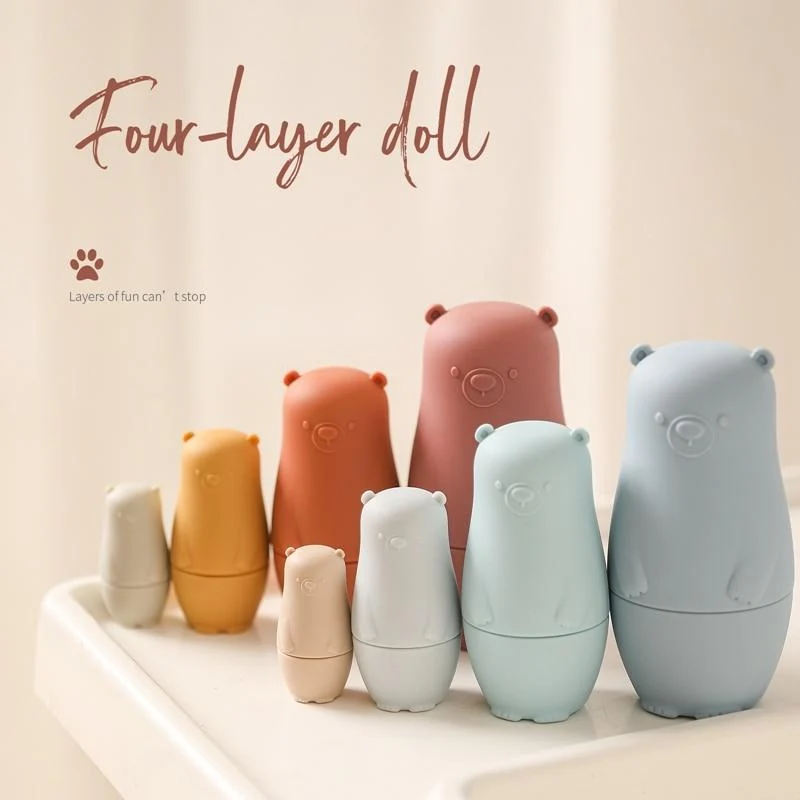 Kleiner Bär Matroschka Spielzeug Montessori Spielzeug Silikon Baby Beißring Silikon Russian Nesting Dolls Lernspielzeug Kinder Spielzeug