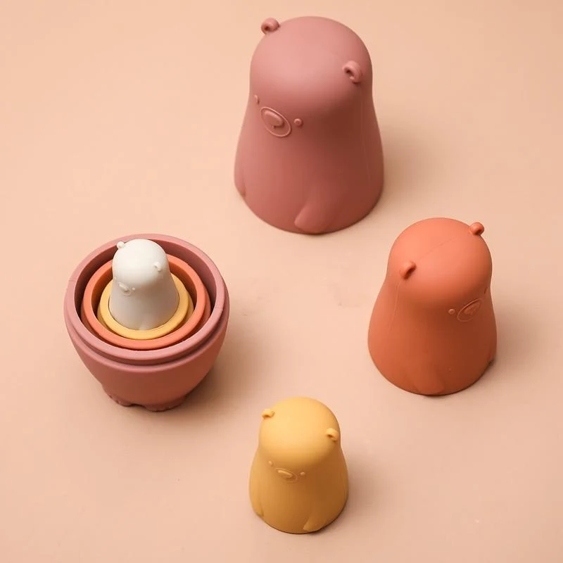 Kleiner Bär Matroschka Spielzeug Montessori Spielzeug Silikon Baby Beißring Silikon Russian Nesting Dolls Lernspielzeug Kinder Spielzeug