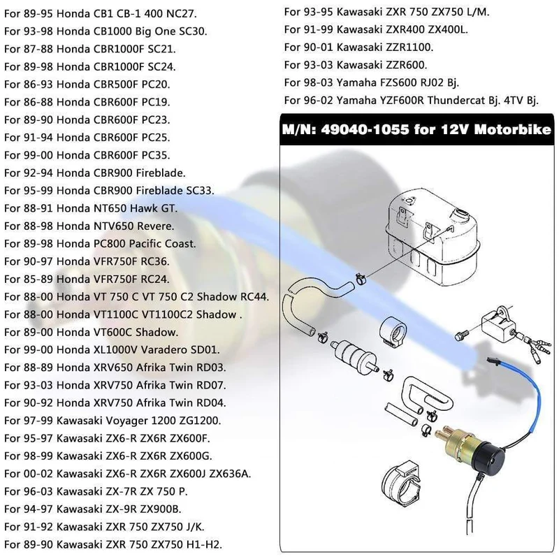 Motorrad-Kraftstoffpumpe, 12 V Kraftstoffpumpe für CBR600F CBR600F2 CBR600F3 CBR600F4 1987–2000 PQY-DZB11