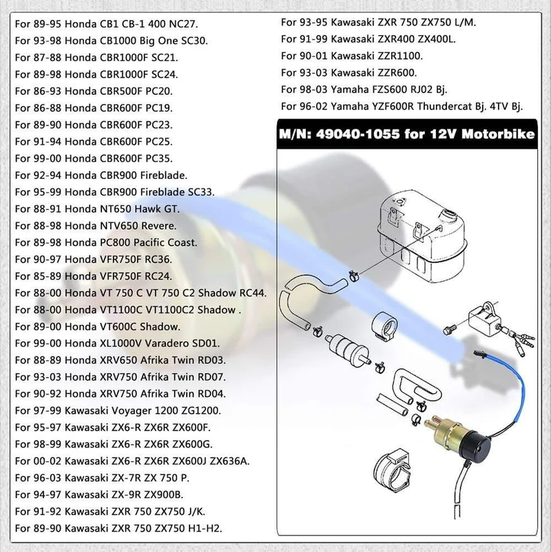 Motorrad-Kraftstoffpumpe, 12 V Kraftstoffpumpe für CBR600F CBR600F2 CBR600F3 CBR600F4 1987–2000 PQY-DZB11