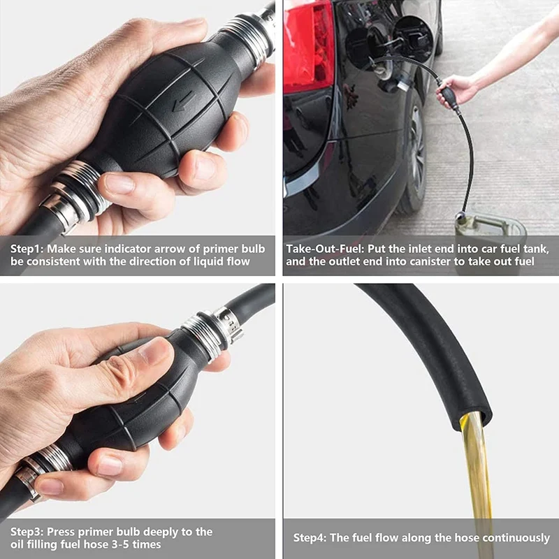 6/8/10/12mm Auto Universal Kraftstoffpumpe Gummi Manuelle Übertragung Flüssigkeit Benzin Benzin Diesel Handzünder Glühbirne Rohr Aluminium