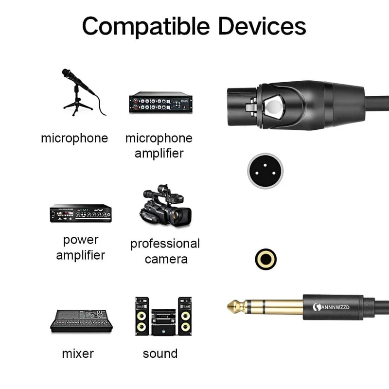 6.35 mm Klinke auf XLR-Kabel, männlich auf weiblich, professionelles Audiokabel, 1 m, 2 m, 3 m, 5 m, für Mikrofone, Lautsprecher, Soundkonsolen, Verstärker