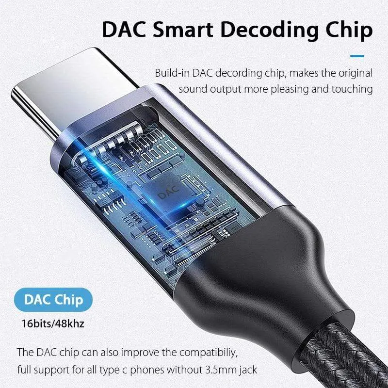 USB Typ C auf 3.5 mm Klinke AUX-Kabel DAC Typ C Audiokabel für Autolautsprecher Kopfhörer Tipo C Hilfsadapter Cabo 0.5 m 1 m 1.5 m